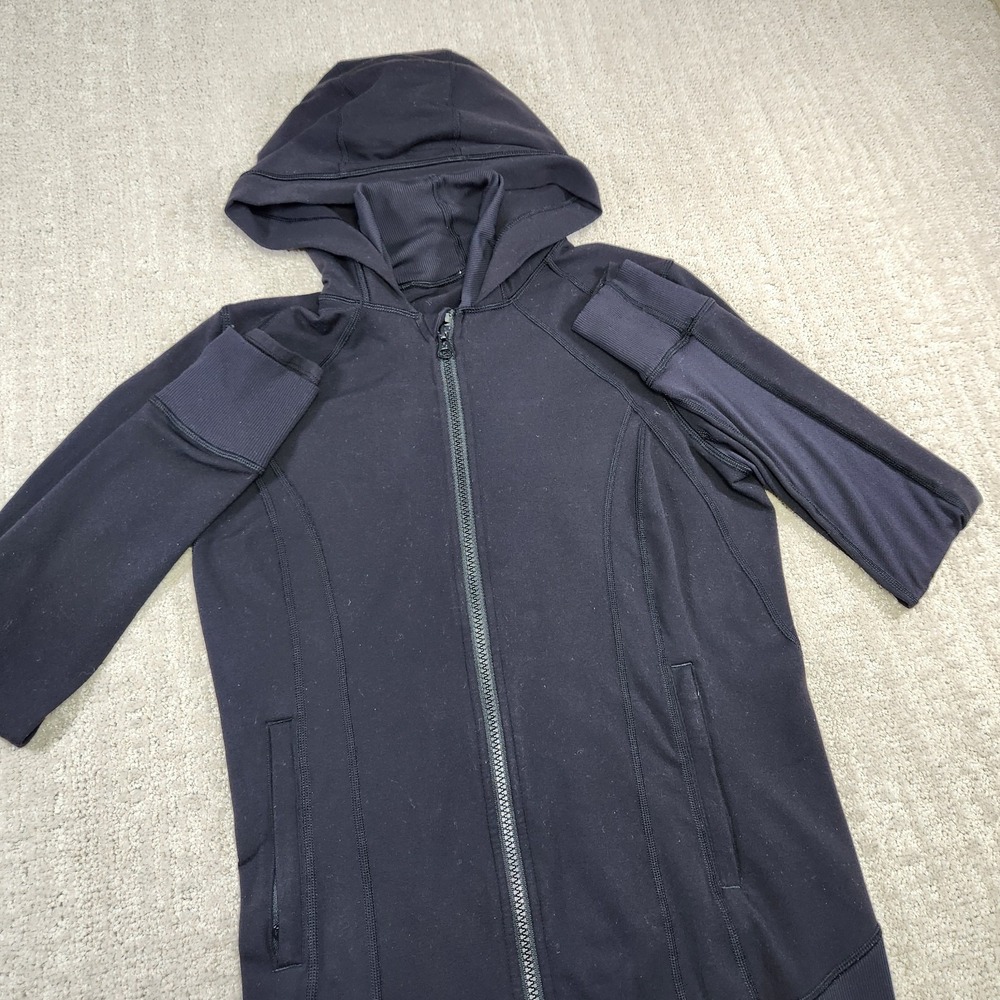 Lululemon Daily Practice Jacket Women 6 Luon Hooded Black Full Zip Stretch